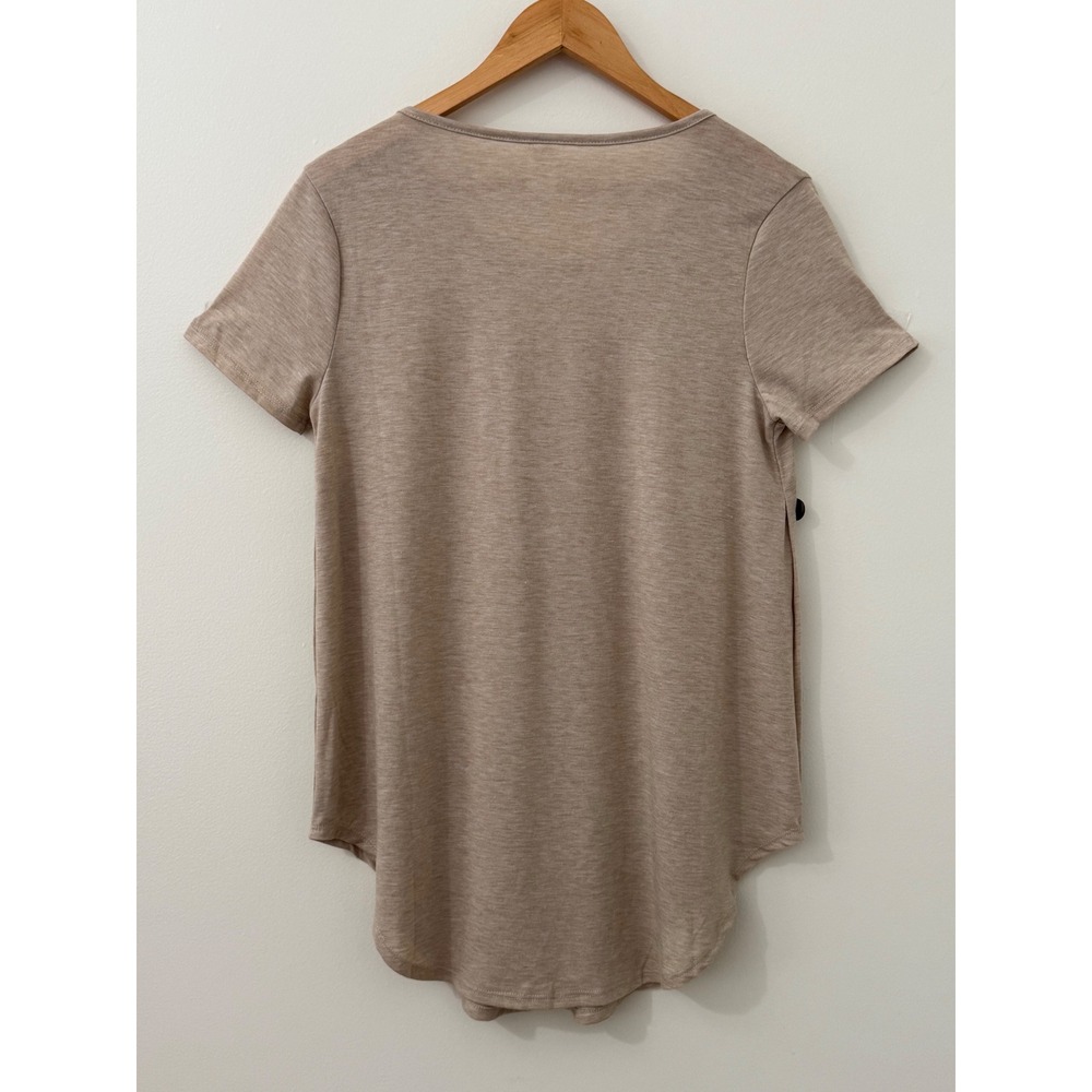 42Pops S Beige Side Button Tunic Top Short Sleeve High Low Hem Stretch Casual - Picture 4 of 8